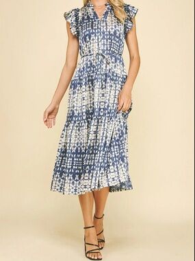PINCH TAYTUM PRINTED TIERED WOMENS 
MIDI DRESS SIZE S